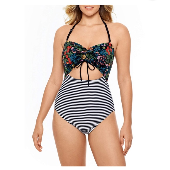 Time and Tru Women's Mint To Be Bandeau One Piece Swimsuit Large BNWT - Picture 1 of 4